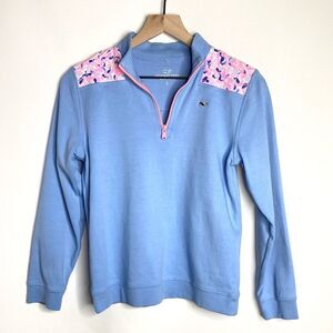 Girl’s Vineyard Vines Powder Blue Pink Pullover Quarter Zip Sweatshirt Large